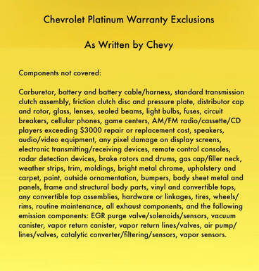 Chevy Platinum Exclusion List
