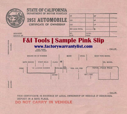1951 CA Vehicle Pink Slip