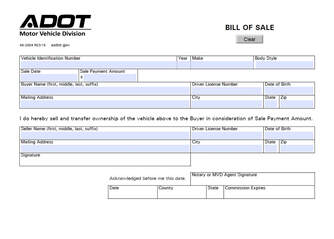 Arizona Vehicle Bill of Sale