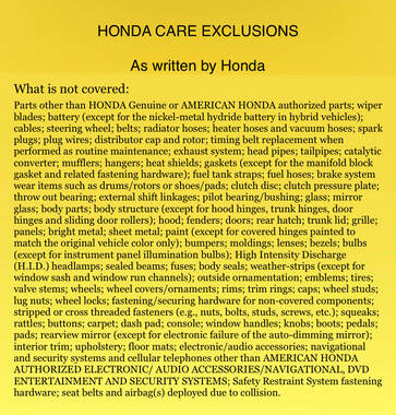 Honda Exclusionary List