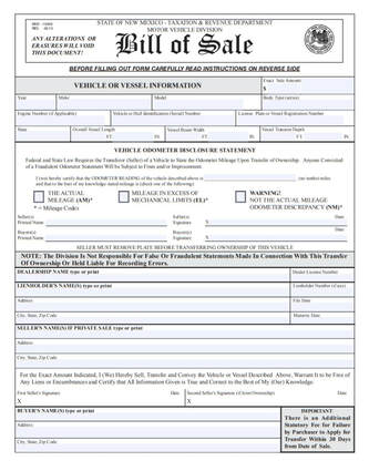 New Mexico Vehicle Bill of Sale
