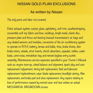 Nissan Warranty Exclusion List