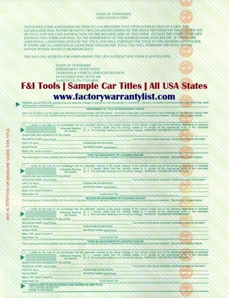 Backside of Tennessee Vehicle Title