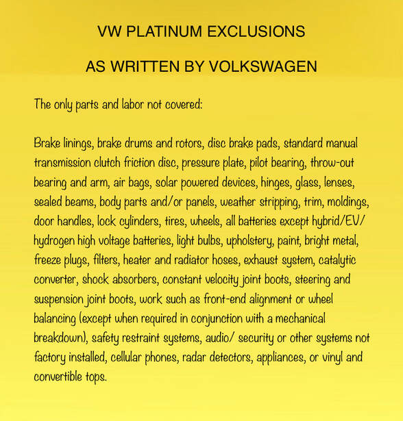 Volkswagen Platinum Exclusions List